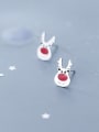 thumb 925 Sterling Silver With Platinum Plated Cute Red Christmas Elk Stud Earrings 1