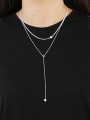 thumb Simple Double Chain White Artificial Pearl Silver Sweater Chain 1