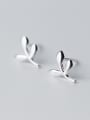 thumb S925 Silver Fresh Leaf Shaped  Stud Earrings 0