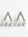 thumb Simple Artificial Pearls Hollow Triangle Rhinestones Silver Stud Earrings 2