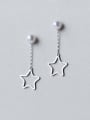 thumb S925 silver natural freshwater pearl star drop threader earring 0
