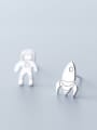 thumb 925 Sterling Silver With Silver Plated Cute Asymmetric Astronaut rocket Stud Earrings 1
