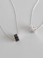 thumb Sterling Silver minimalist geometric black and white zircons short necklace 0