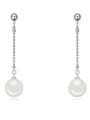 thumb Simple Imitation Pearl Platinum Plated Alloy Drop Earrings 2