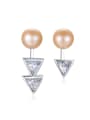 thumb Sterling Silver with AAA zircon asymmetrical pearl studs earring 0