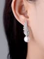 thumb Fashion Imitation Pearl Asymmetrical Wings Stud Earrings 1