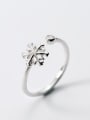 thumb Temperament Snowflake Shaped Single Rhinestone Silver Ring 1