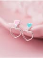 thumb 925 Sterling Silver With Platinum Plated Cute Hollow  Heart Drop Earrings 3