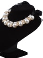 thumb Fashion White Imitation Pearls Rhinestones Black Ribbon Necklace 1