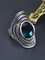 thumb Retro style Exaggerated  Blue Crystal Antique Silver Plated Alloy Ring 1