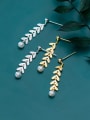 thumb 925 Sterling Silver With  Artificial Pearl Trendy Leaf  Long  Drop Earrings 1
