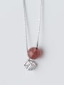 thumb Temperament Square Shaped Pink Crystal S925 Silver Necklace 2