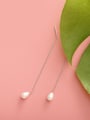 thumb Simple Water Drop Shell Pearl 925 Silver Line Earrings 0