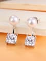 thumb Fashion Square Zircon Imitation Pearl Copper Stud Earrings 1