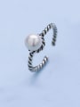 thumb S925 Silver Ring female fashion silver shell pearl silver ring simple twisted rope 0