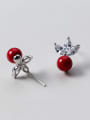 thumb Exquisite Red Shell Flower Shaped S925 Silver Stud Earrings 0
