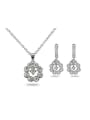 thumb Elegant Platinum Plated Flower Shaped 4A Zircon Two Pieces Jewelry Set 0