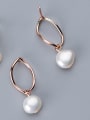 thumb 925 Sterling Silver With  Artificial Pearl Simplistic Oval Drop Earrings 2