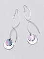 thumb 925 Sterling Silver With Platinum Plated Romantic Round Shell Threader Earrings 1
