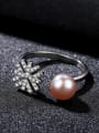 thumb Pure silver zircon snowflake natural freshwater pearl free size ring 1