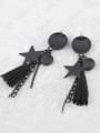 thumb Fashion Gun Color Plated Black Resin stone Velvet Tassels Drop Earrings 2
