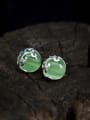 thumb S925 Silver Hollow-out Green, Stripe, Black Agate stud Earring 0