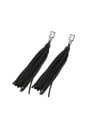 thumb Personalized White Resin stone Black Leather Tassels Drop Earrings 0