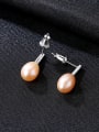 thumb Sterling silver inlaid with 3A zircon 7-8mm natural pearl earring 2
