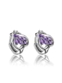 thumb Lovely Platinum Plated Purple Heart Shaped Zircon Clip Earrings 0