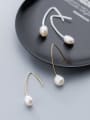 thumb 925 Sterling Silver With Platinum Plated Cute Oval Artificial Pearl Earrings 1