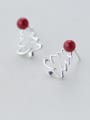 thumb Personality Hollow Tree Shaped Red Shell Bead Stud Earrings 0