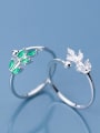 thumb 925 Sterling Silver With Platinum Plated Cute Leaf Free Size  Rings 0