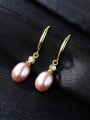 thumb Sterling Silver 8-9mm Freshwater Pearl Gold Stud Earrings 1