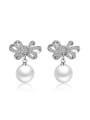 thumb Fashion Shiny Zirconias Bbowknot Imitation Pearl Stud Earrings 0