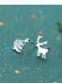 thumb 925 Sterling Silver With Platinum Plated Cute Elk Asymmetric Christmas Tree  Stud Earrings 4