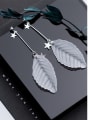 thumb 925 Sterling Silver With Platinum Plated Trendy Leaf Drop Earrings 1