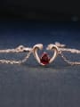 thumb Hollow Heart-shape Silver Bracelet with Garnet 0