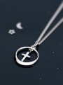 thumb S925 Silver Necklace Pendant female fashion simple circular cross necklace round necklaces D4295 3