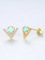 thumb 925 Sterling Silver With Opal  Cute Triangle Stud Earrings 3