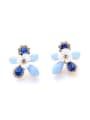 thumb Fashion Blue Crystal Flower Shaped Stud Earrings 0