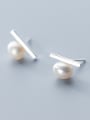 thumb 925 Sterling Silver With Artificial Pearl  Simplistic Fringe Stud Earrings 1
