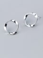 thumb 925 Sterling Silver With Platinum Plated Simplistic Wavy circle Stud Earrings 0