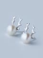 thumb Lovely Antlers Shaped Artificial Pearl Stud Earrings 0