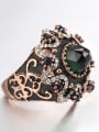 thumb Retro style Black Enamel Green Glass stone White Crystals Ring 2