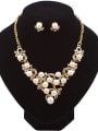 thumb Elegant Imitation Pearls Rhinestones Alloy Two Pieces Jewelry Set 0