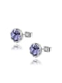 thumb Purple Zircon Round Shaped Stud Earrings 0