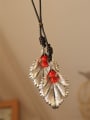 thumb Vintage Leaf Shaped Red Beads Necklace 0