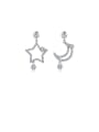 thumb Copper With Platinum Plated Fashion Star Moon Asymmetry Drop Earrings 0