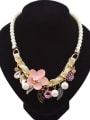thumb Elegant Cloth Flower Resin Beads Gold Plated Alloy Necklace 1