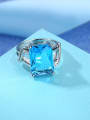 thumb Fresh Blue Square Shaped Glass Bead Women Ring 2